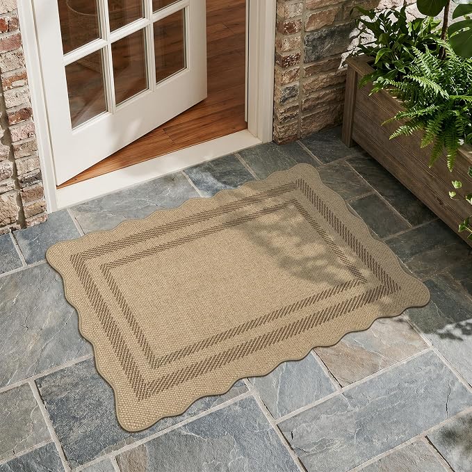LIVEBOX Scalloped Easy Jute Kitchen Rug, 2x3 Front Door Mat Indoor Outdoor - Image 2