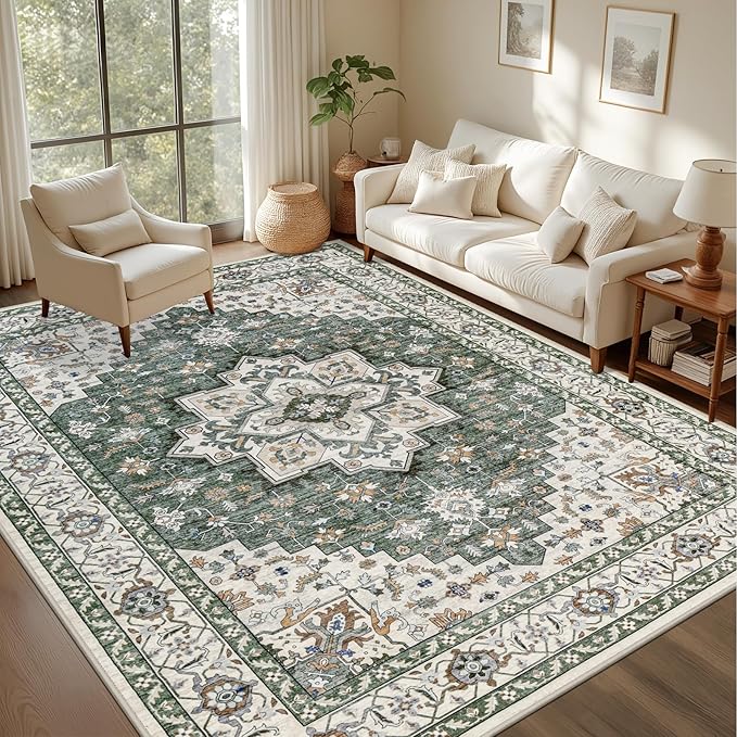 Area Rugs 9x12 Living Room Rug: Washable Rug Soft Vintage Boho Medallion Carpet - Image 3