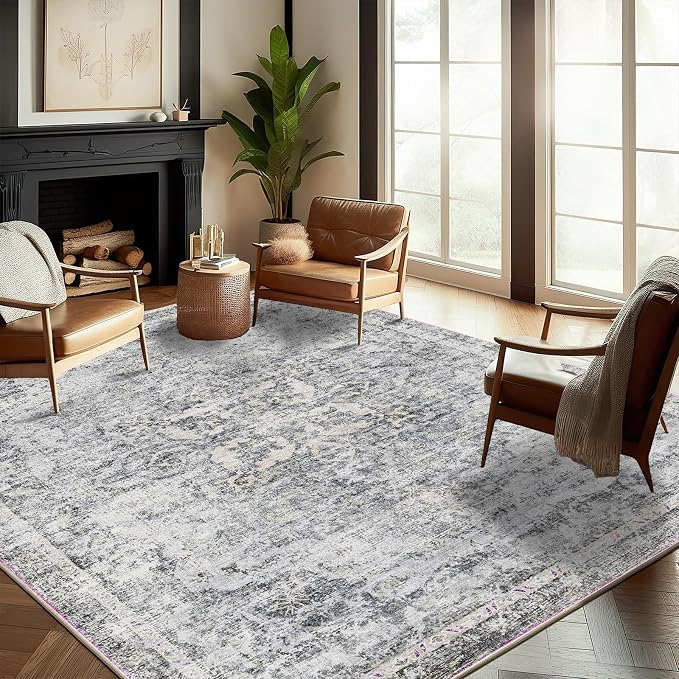 CHAMPLANT Washable Area Rug 9'x12' Retro Boho Design Non-Shedding Easy Care by CHAMPLANT