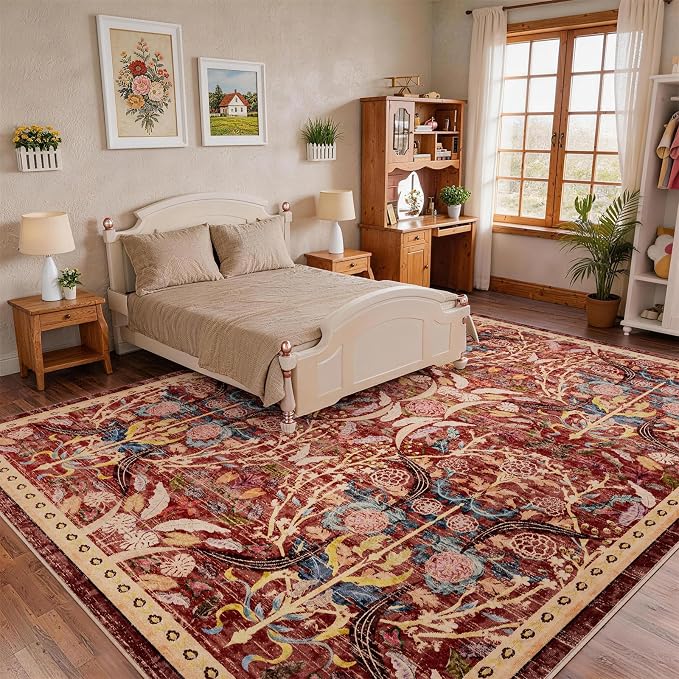 AMTOVO 6x9 Washable Area Rugs for Living Room, Non-Slip Large Soft Boho Floral by AMTOVO