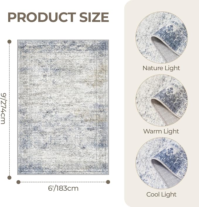 6x9 Area Rugs for Living Room, Soft Low Pile Indoor Washable Rugs for Bedroom - Image 2