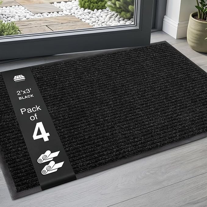 4 Pack 2' x 3' Heavy Duty Entry Mat, Low Profile Door Rug by Unknown