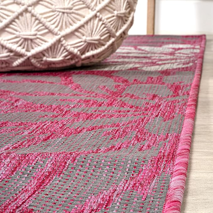 JONATHAN Y Floral Textured Weave Indoor Outdoor Runner Rug 2X10 Fuchsia/Light - Image 4