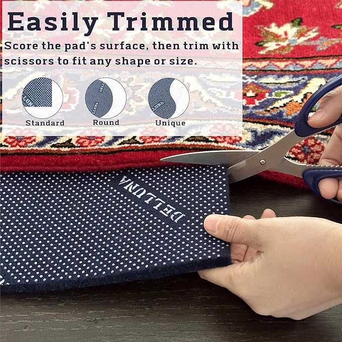 DELLUNA Non-Slip Area Rug Pad 3/8" Thick 2'x8' Double Side Rubber + Felt - Image 5