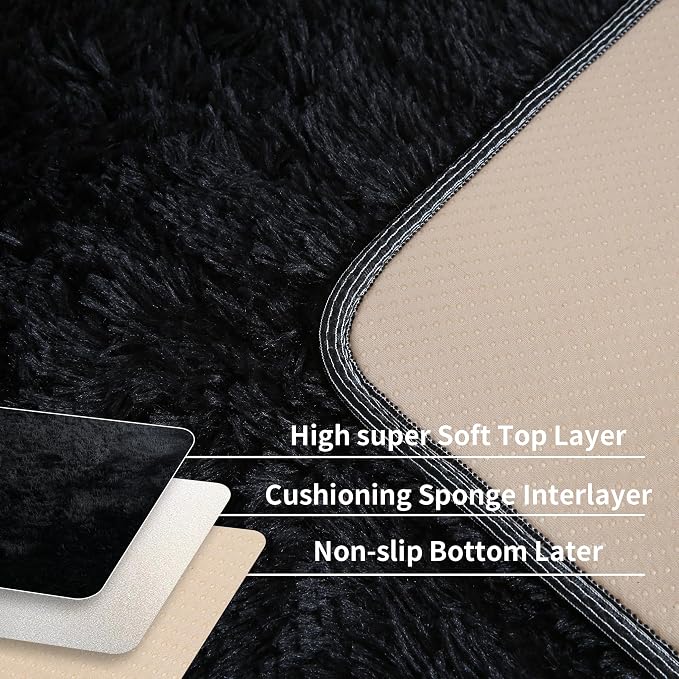 2x6 Black Fluffy Shag Rug for Bedroom, Soft Plush Fuzzy Washable Non Slip Floor - Image 6