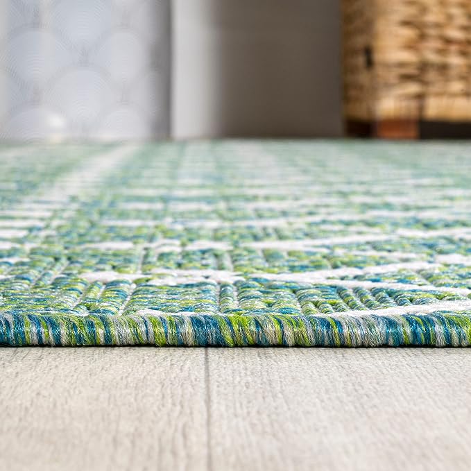 JONATHAN Y Moroccan Geometric Indoor Outdoor Square Area Rug 5X5 Green/Cream - Image 4