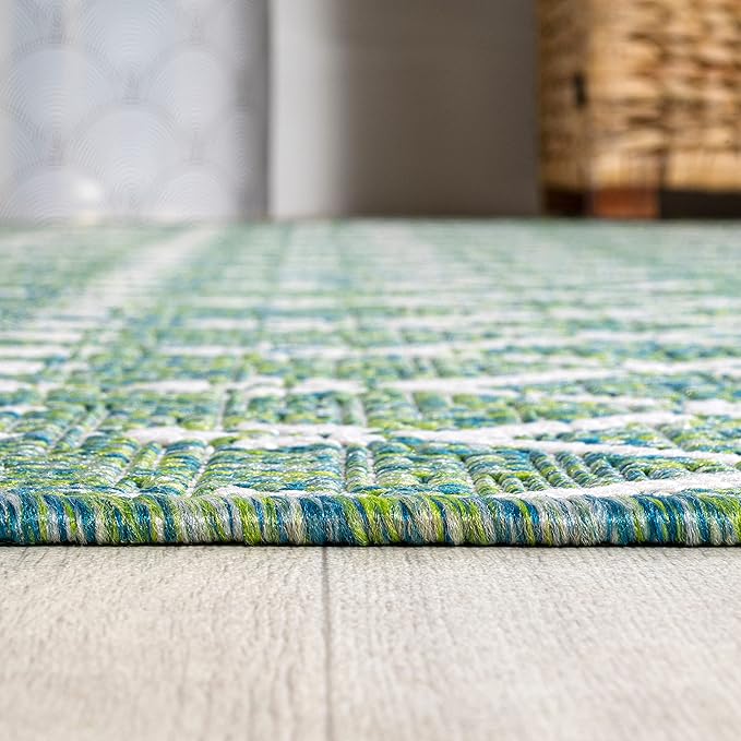 JONATHAN Y Moroccan Geometric Indoor Outdoor Round Area Rug 5 Ft Green/Cream - Image 4