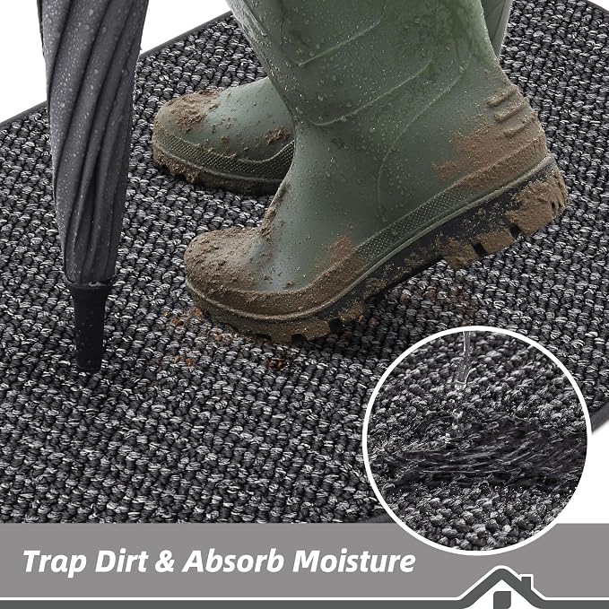 BEQHAUSE Dirt Trapper Door Mat 17" x 30" Half Circle Non-Slip Washable Doormats - Image 3