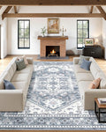 10x14 Vintage Area Rug: Washable Neutral Soft Non Slip Thin Large Floor Carpet by MICGEEK