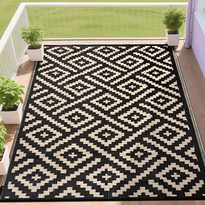 RURALITY Outdoor Rugs 5x8 Feet for Patios Clearance, Plastic Straw Waterproof by RURALITY