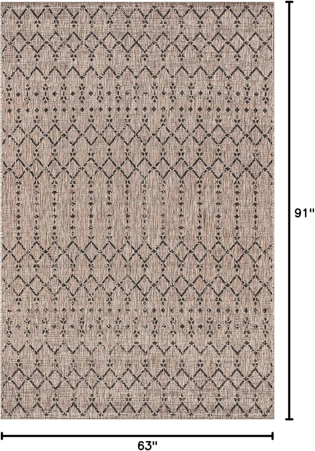 JONATHAN Y Moroccan Geometric Indoor Outdoor Area Rug 5X8 Natural/Black - Image 2