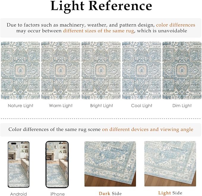 2x8 Washable Vintage Runner Rug Blue Oriental Hallway Kitchen Throw Rug Neutral - Image 6