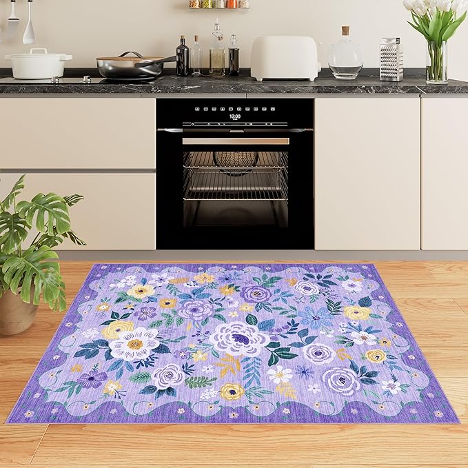 DUKINO 4x6 Area Rug, Lightweight Non Slip Washable Floral Rug, Indoor Low Pile - Image 5
