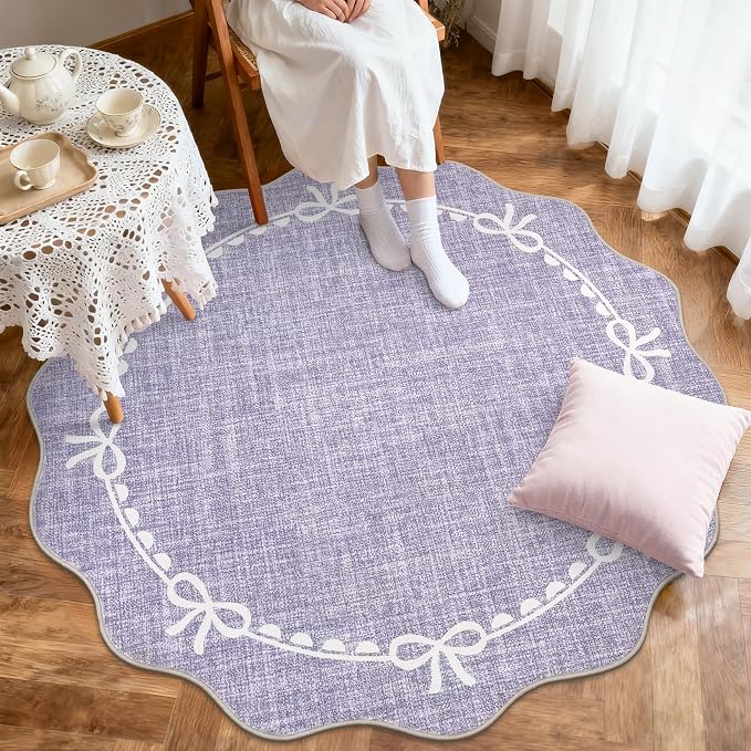 GarveeHome Scalloped Bow Rug for Living Room, 6ft Round Rugs Washable Solid - Image 3