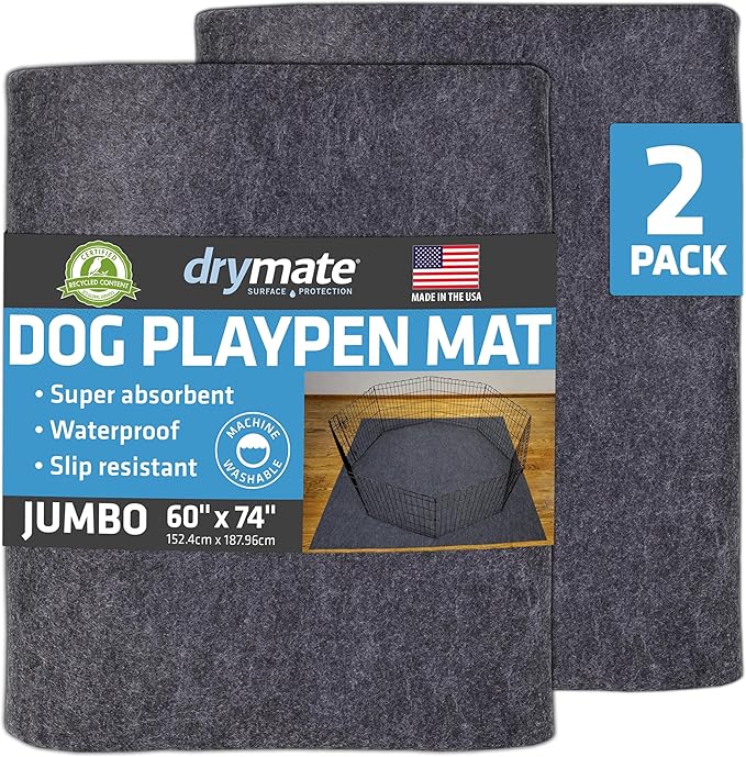 Drymate 2-Pack Jumbo Dog Playpen Mat, Waterproof, Slip-Resistant, Machine by Drymate