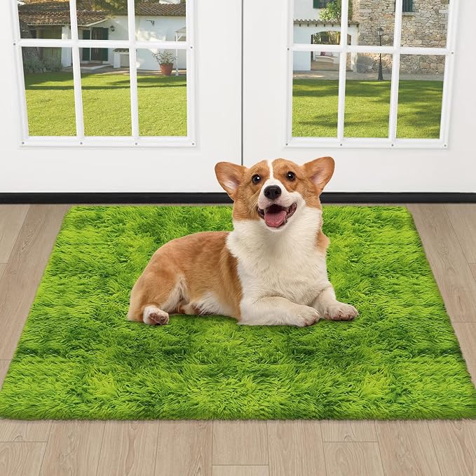 Soft Fluffy Tie Dyed Grass Green Shag Rug 2x3 Small Green Area Rug Carpet - Image 2