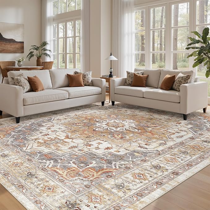 befbee 9x12 Area Rugs for Living Room, Ultra-Thin Washable Rug, Non-Slip by Befbee
