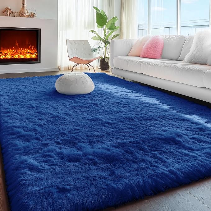 PAGISOFE Navy Blue Rug 5x8 Ft Fluffy Shag Rugs - Image 5