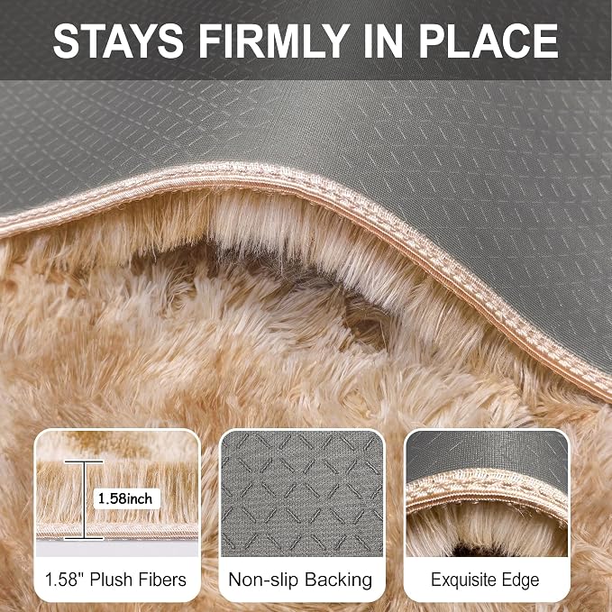 2x10 Feet Beige Fluffy Runner Rug - Image 6