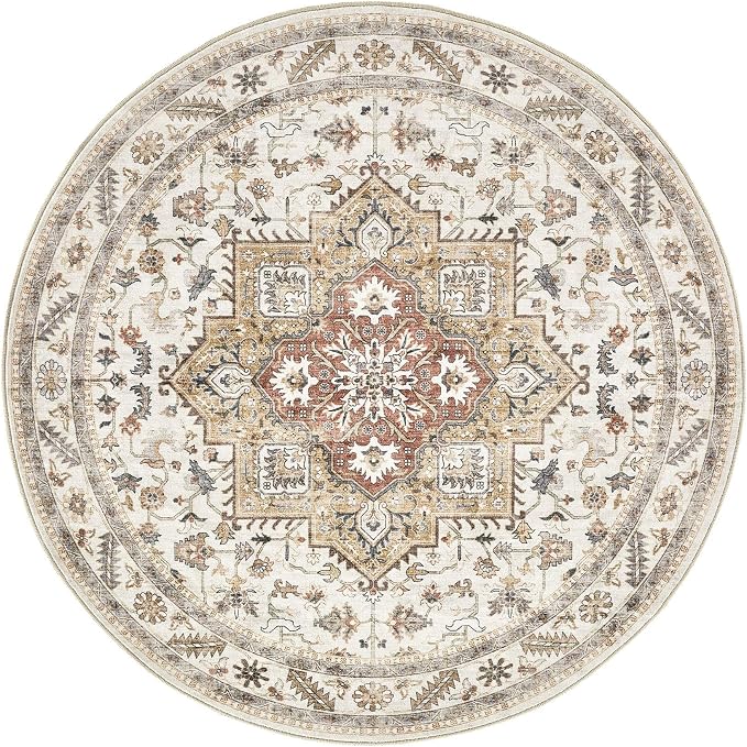 6ft Round Vintage Living Room Area Rug - Image 8