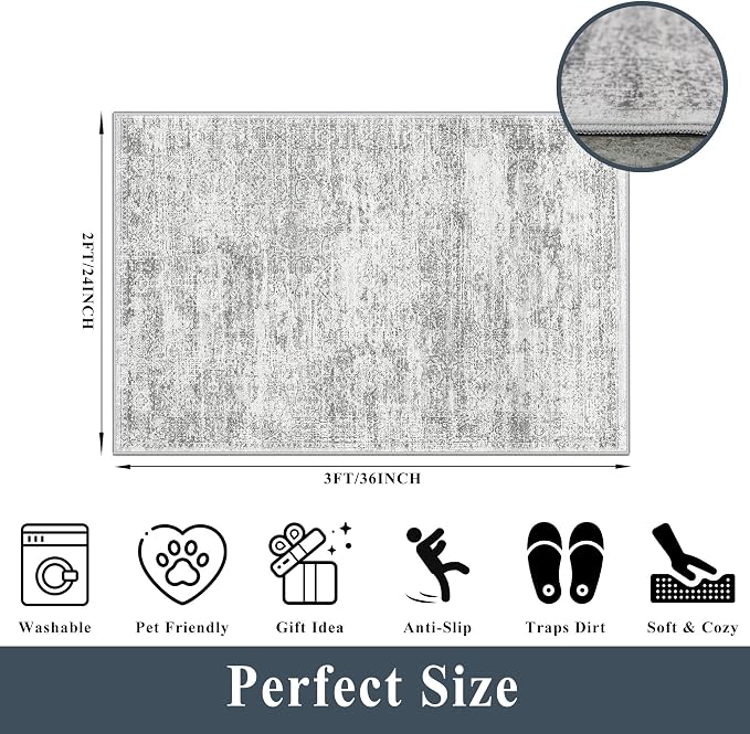 Washable Rug 2x3 for Entryway, Small Non-Slip Kitchen Throw Mat for Sink - Image 2