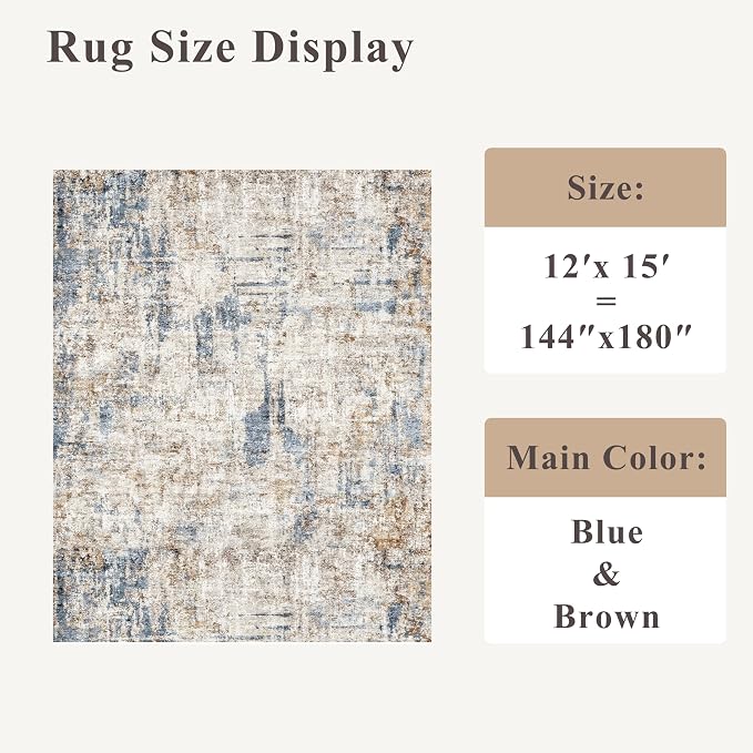 12x15 Area Rug for Living Room – Large Modern Neutral Abstract Thin Washable - Image 2