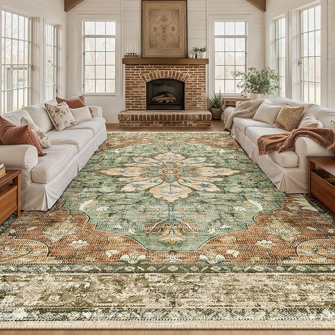 RELEANY Area Rugs Large 10'x14' Washable Non-Slip, Floral Vintage Distress - Image 2