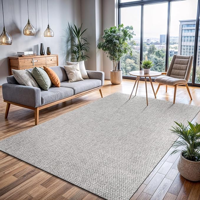 CAMILSON Easy Jute Rug 5x7 Indoor Outdoor Gray Farmhouse Area Rugs - Image 4