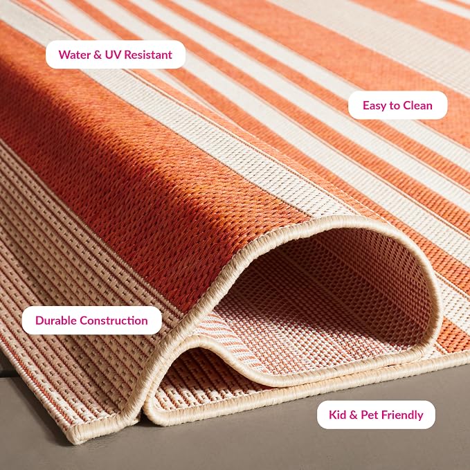 SAFAVIEH Courtyard Collection 2'3' x 14' Terracotta/Beige CY6062 Stripe Indoor/ - Image 5