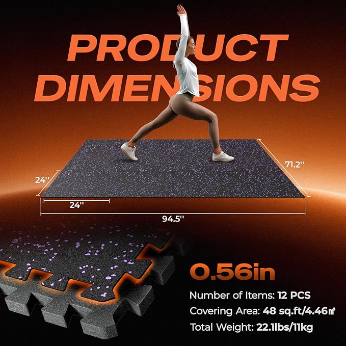 SUPERJARE 0.56'' Thick 12 Pcs 48 Sq Ft Rubber Top Exercise Equipment Mats - Image 7