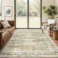 Soalmost 5x7 Area Rugs Green Orange Low Pile Indoor Washable Trendy Faded Style by Soalmost