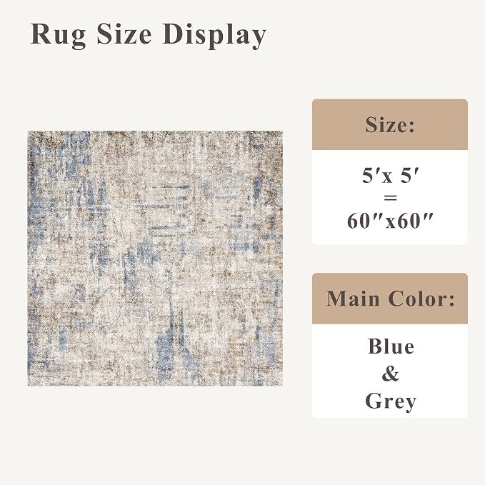 5x5 Square Entryway Rug Washable – Non-Slip Small Area Rug - Image 2