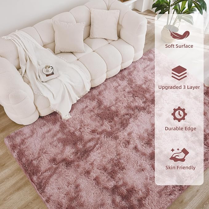 Litanika 6x9 Shag Area Rug for Living Room Bedroom, Tie-Dyed Dusty Pink High - Image 4
