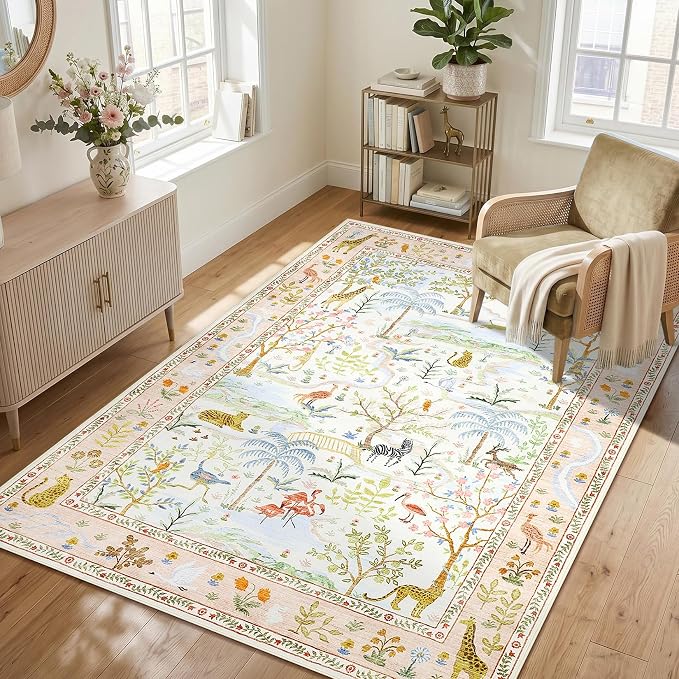 Washable Area Rug 5x7 Blush Animal Print Rugs - Image 9