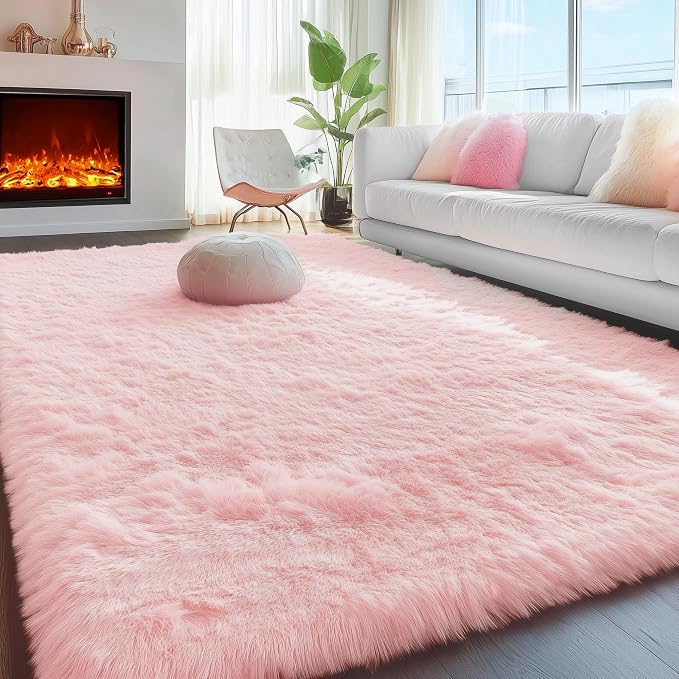 PAGISOFE Pink Rugs for Girls Bedroom 4x6 Ft Fluffy Cute Girls Room Decor by PAGISOFE