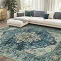 RELEANY Area Rugs 8'x10' Washable Non-Slip, Floral Vintage Distress Medallion by RELEANY
