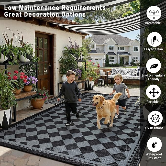 HUGEAR Outdoor Waterproof Rug 5'x8' Plastic Straw Rugs Washable Reversible - Image 3