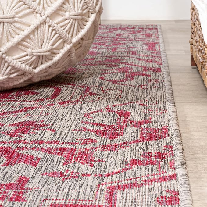 JONATHAN Y Boho Medallion Indoor Outdoor Square Area Rug 5X5 Light Gray/Fuchsia - Image 6