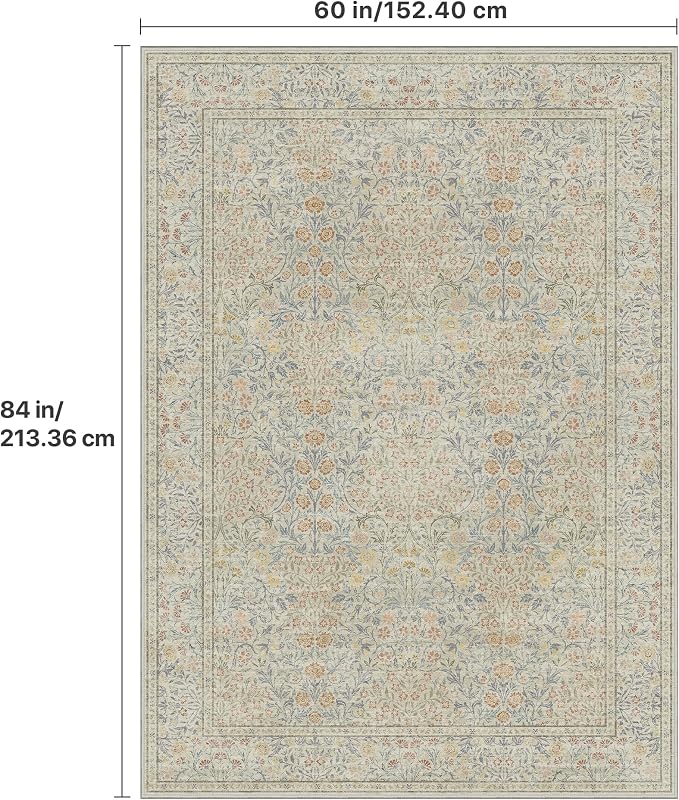 GENIMO 5x7 Area Rug for Living Room, Washable Vintage Floral Low-Pile Non-Slip - Image 2