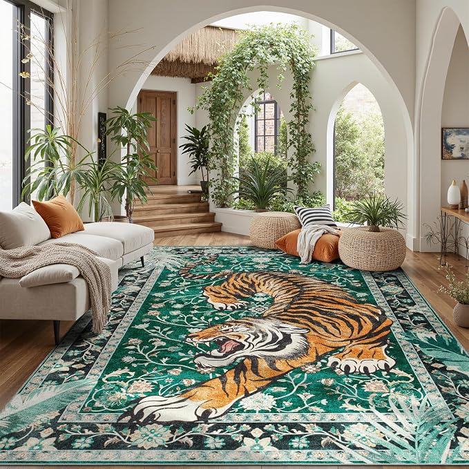 DCX Washable 6x9 Tiger Area Rug, Soft Low Pile Carpet, Kid & Pet Friendly - Image 2