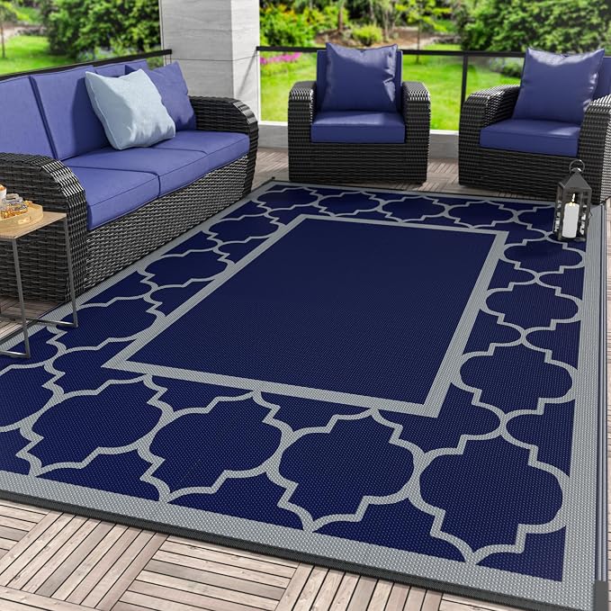 GENIMO Outdoor Rug 8' x 10' Patio Waterproof, Foldable Reversible Plastic Straw by GENIMO