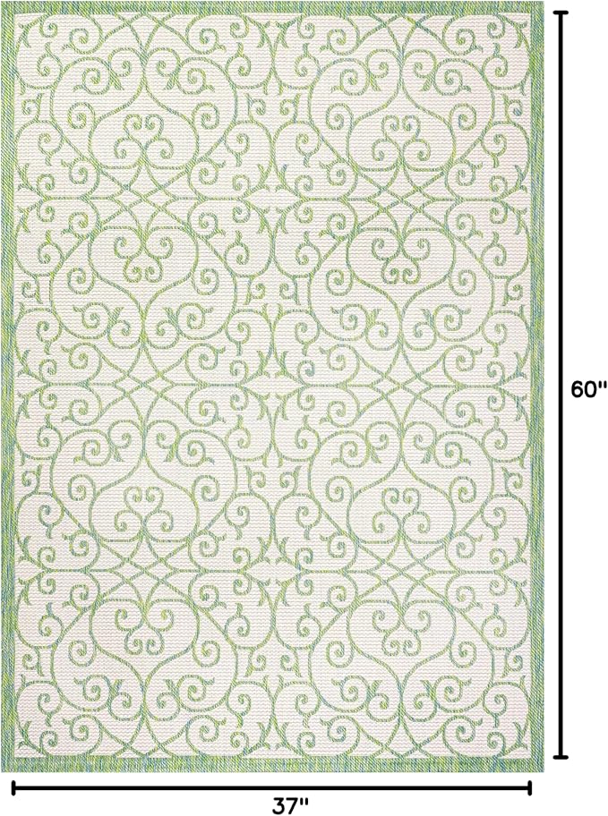 JONATHAN Y Vintage Filigree Indoor Outdoor Area Rug 3X5 Cream/Green, Madrid - Image 2