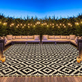 SAND MINE Reversible Mats with Led Strip Lights, Plastic Straw Rug, Modern Area by SANDMIND
