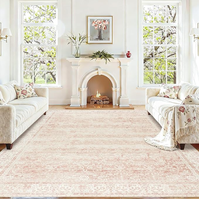 BILEEHOME Pink Washable 9x12 Area Rugs by BILEEHOME