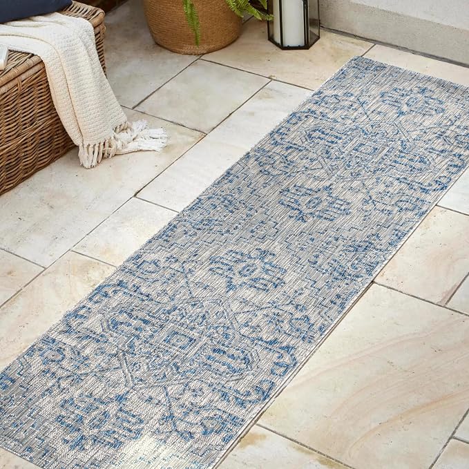 JONATHAN Y Boho Medallion Indoor Outdoor Runner Rug 2X8 Navy/Gray, Estrella - Image 3