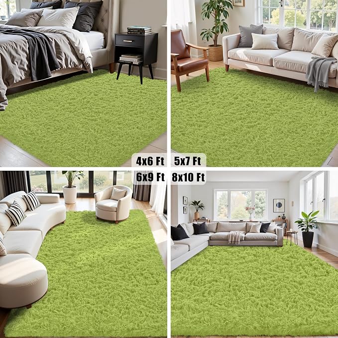 8x10 Area Rug for Living Room:Ultra Soft Fluffy Shag Light Green Rugs, Large - Image 7