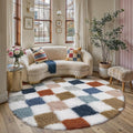 PureCozy Checkered Rug 6x6 for Living Room, Modern Rainbow Shag Super Soft by PureCozy