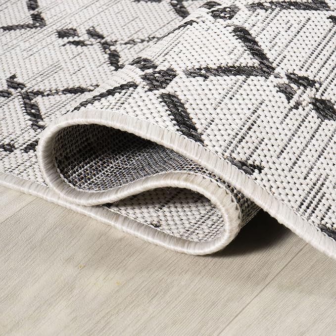 JONATHAN Y Moroccan Geometric Indoor Outdoor Area Rug 9X12 Cream/Black - Image 6
