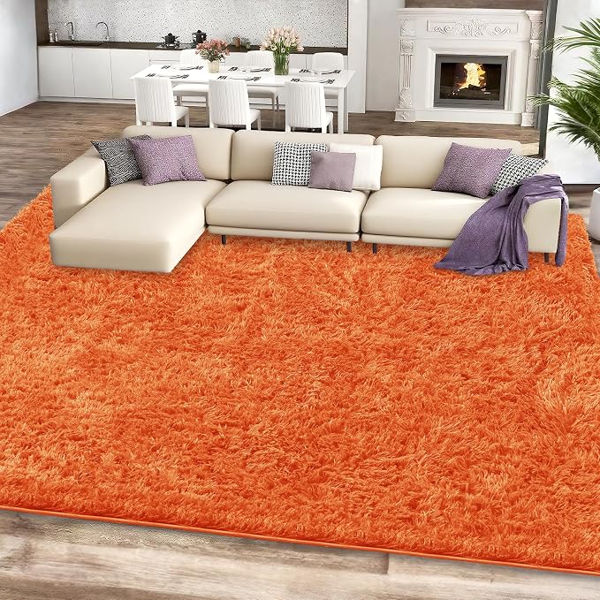 8x10 Orange Area Rugs for Living Room, Large Fluffy Shag Rug for Bedroom Nursery by Unknown
