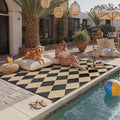 Outdoor Plastic Checkered Rug Waterproof Patio 6x9 Black Brown Diamond Geometry by WondRg